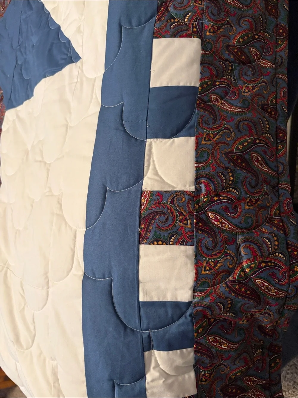 Handcrafted Blue  & Multicolor Paisley Star Quilt - Home Bedding